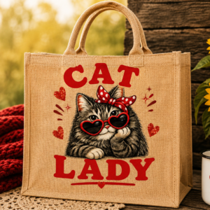 Cat Lady Jute Tote Bag
