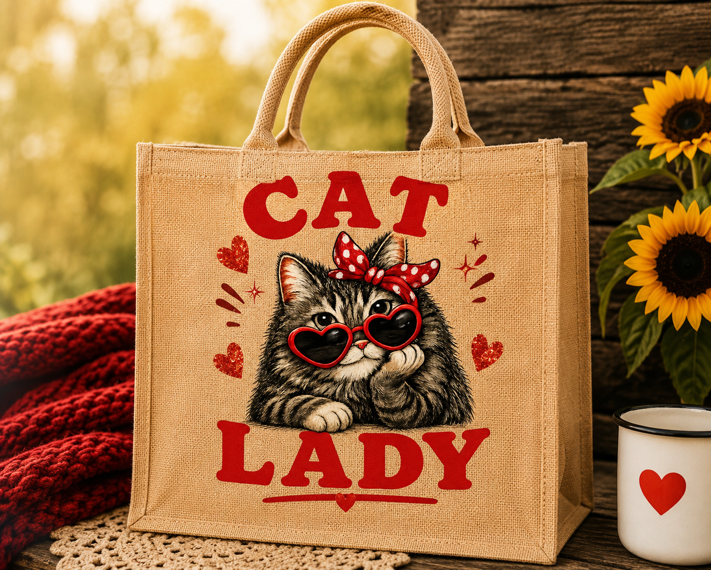 Cat Lady Jute Tote Bag