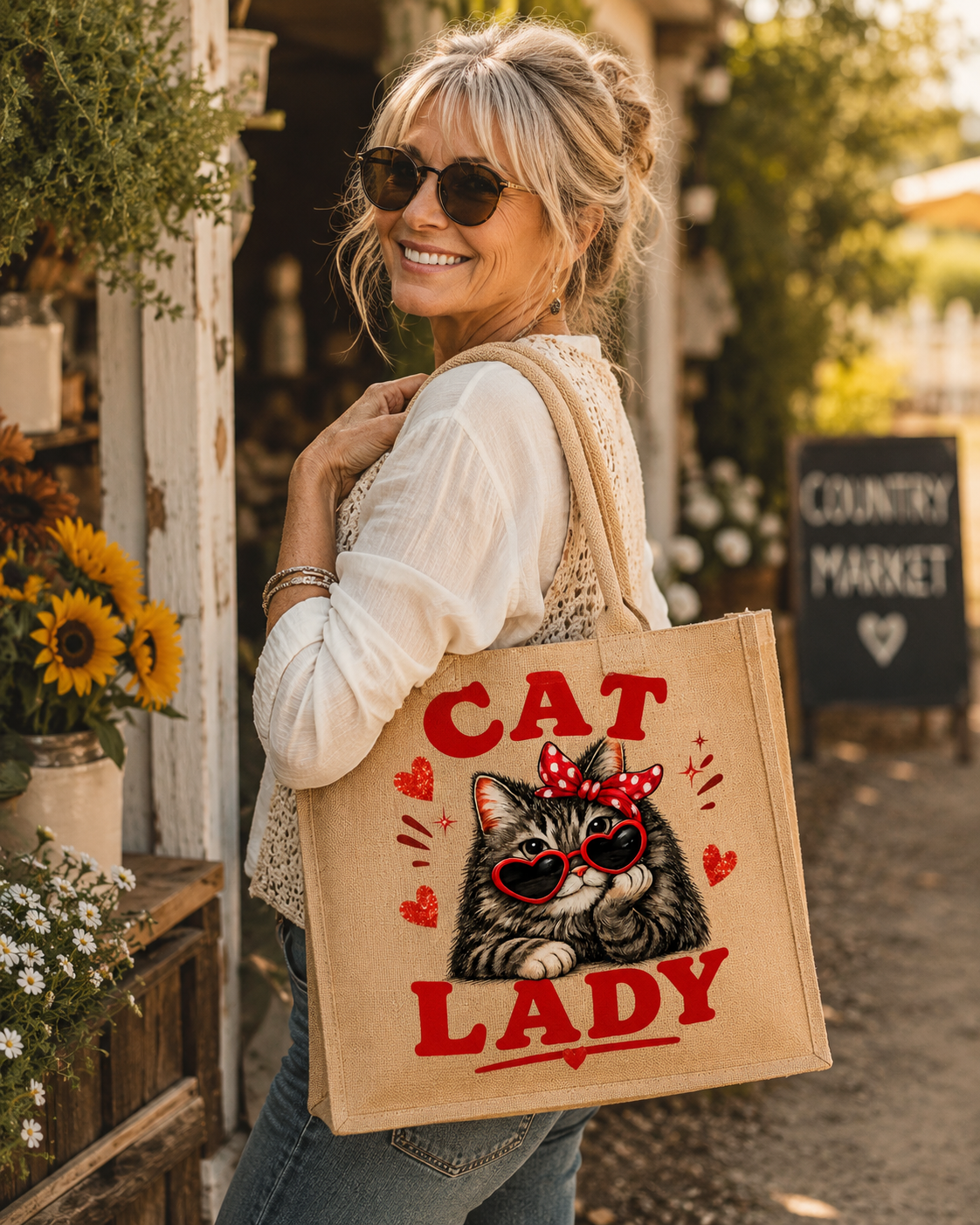 Cat Lady Jute Tote Bag - Image 2