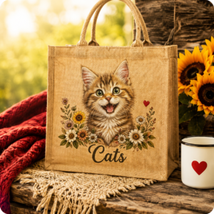 Cat Jute Tote Bag